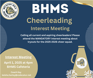bhms cheerleading interest meeting april 1 at 4 pm in BHMS cafeteria